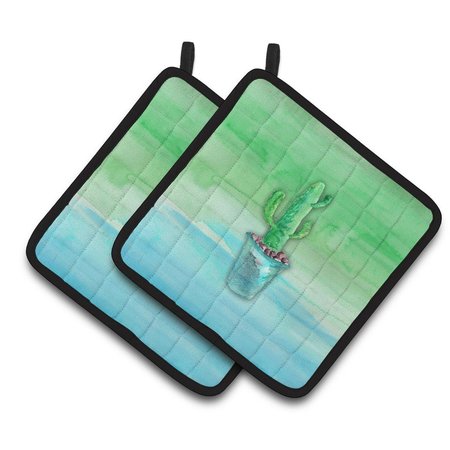 CAROLINES TREASURES Cactus Teal & Green Watercolor Pair of Pot Holders BB7362PTHD